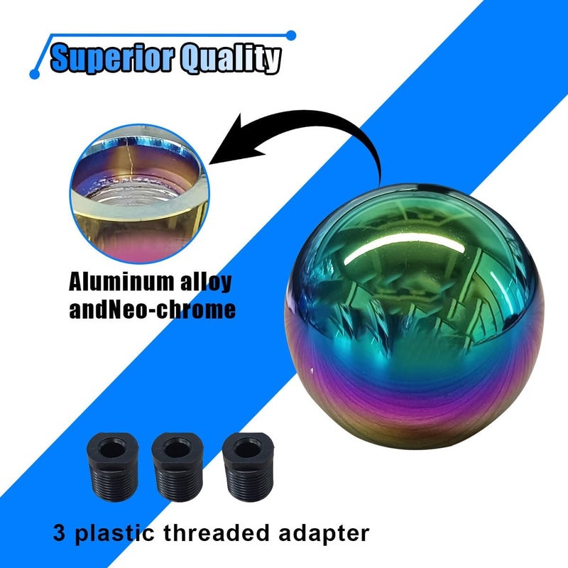 BDZMC Car Round Ball Gear Shift Knob, Aluminum Alloy Gear Shift Stick Head for Most Manual Vehicles with 3 Adapters M8, M10, M12 (Colorful) - Image 3